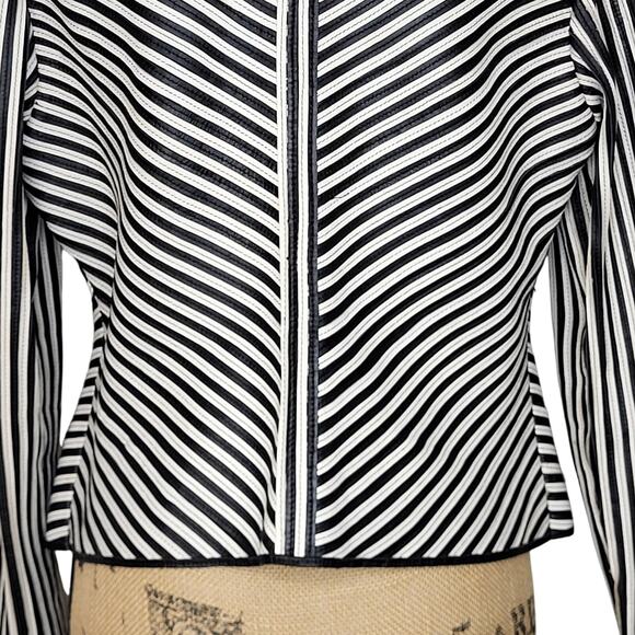 Bagatelle NYC Stretch Black & White Striped Cropped Leather Jacket Size 12 - Picture 7 of 12